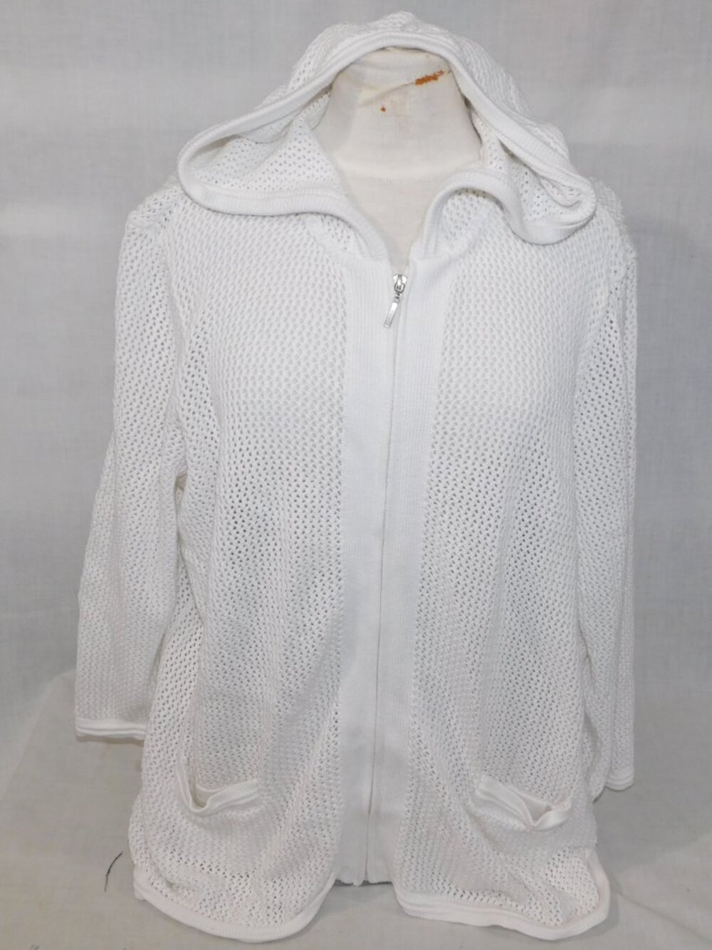 Jaclyn Smith Collection Women 2X White Mesh Hooded Full Zip Swim Suit Cover up